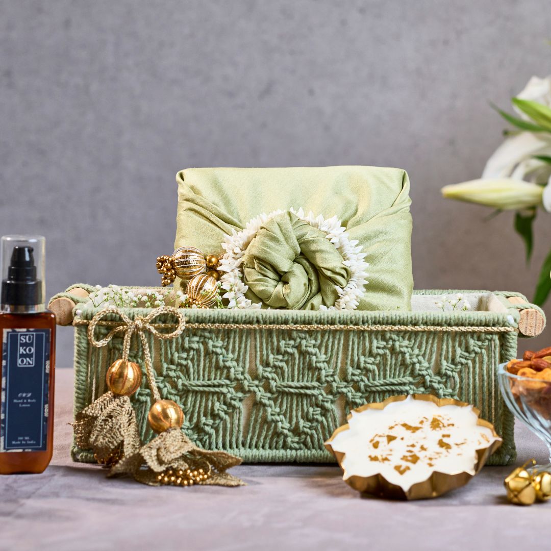 Green Macrame Basket- Self Care