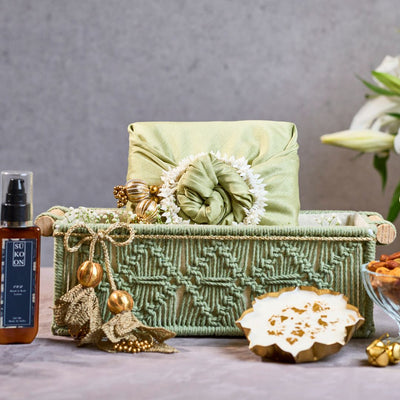 Green Macrame Basket- Self Care