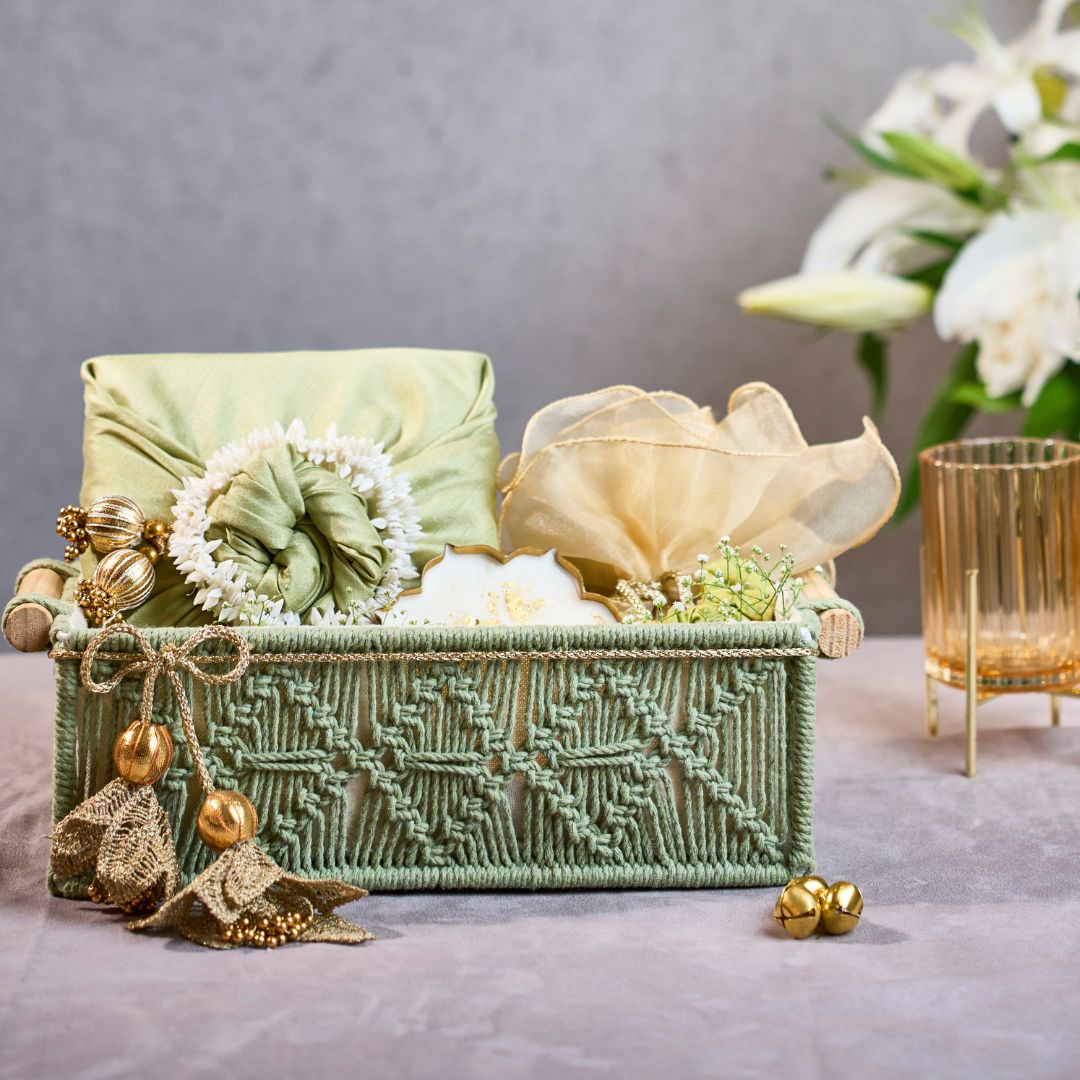 Green Macrame Basket- Self Care