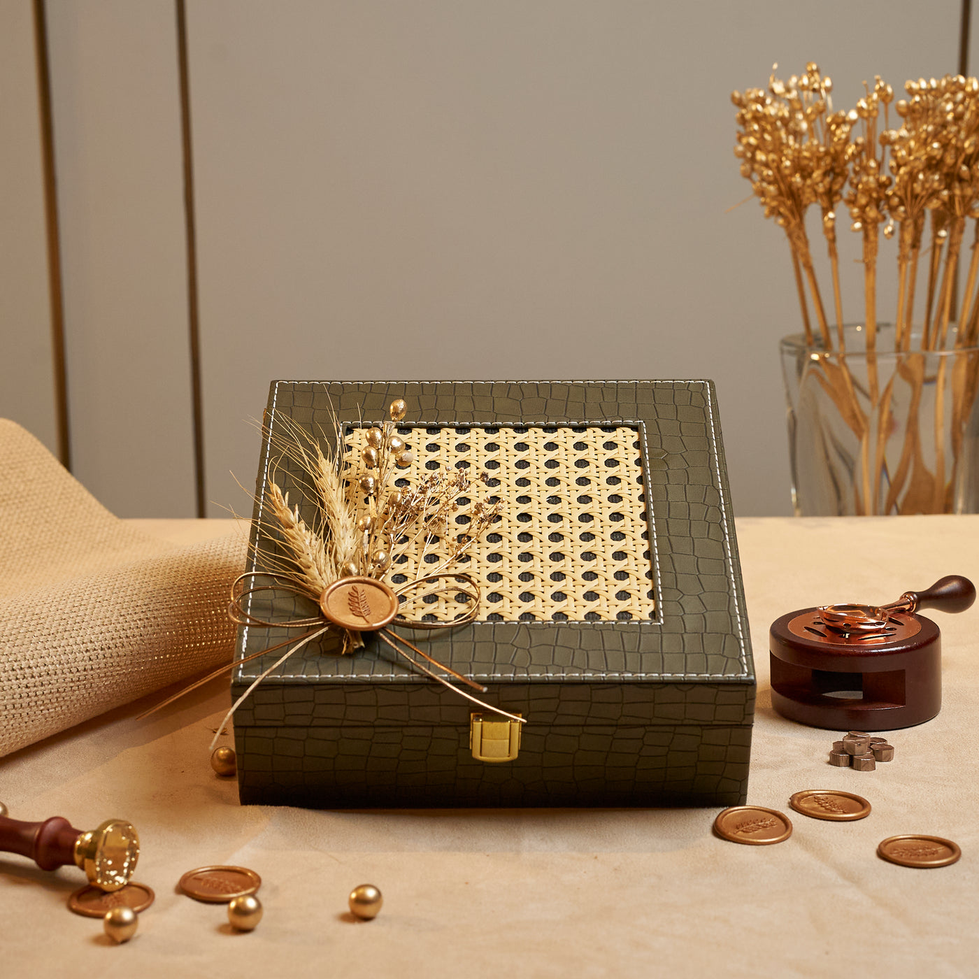 Leather & Rattan- Green
